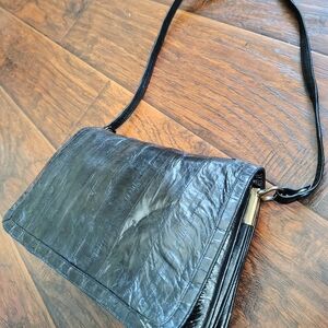 Vintage 60s black eel skin shoulder bag purse Glam Goth Gift